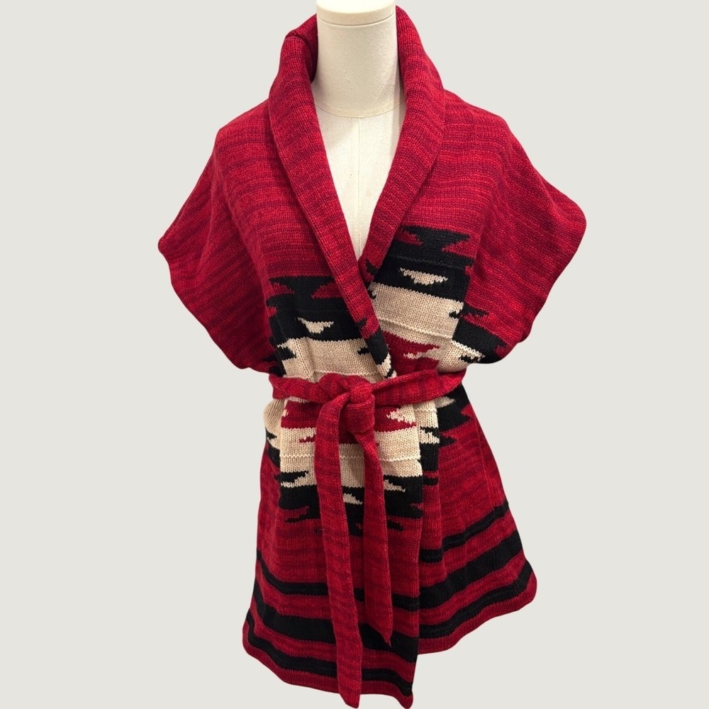 Ralph Lauren Jeans Co Red Southwestern Aztec Lambswool Shawl Wrap Cardigan XL